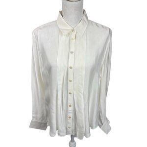 J.Crew women’s 14  Drapey Pleated Button Up Shirt Ivory Satin NWT